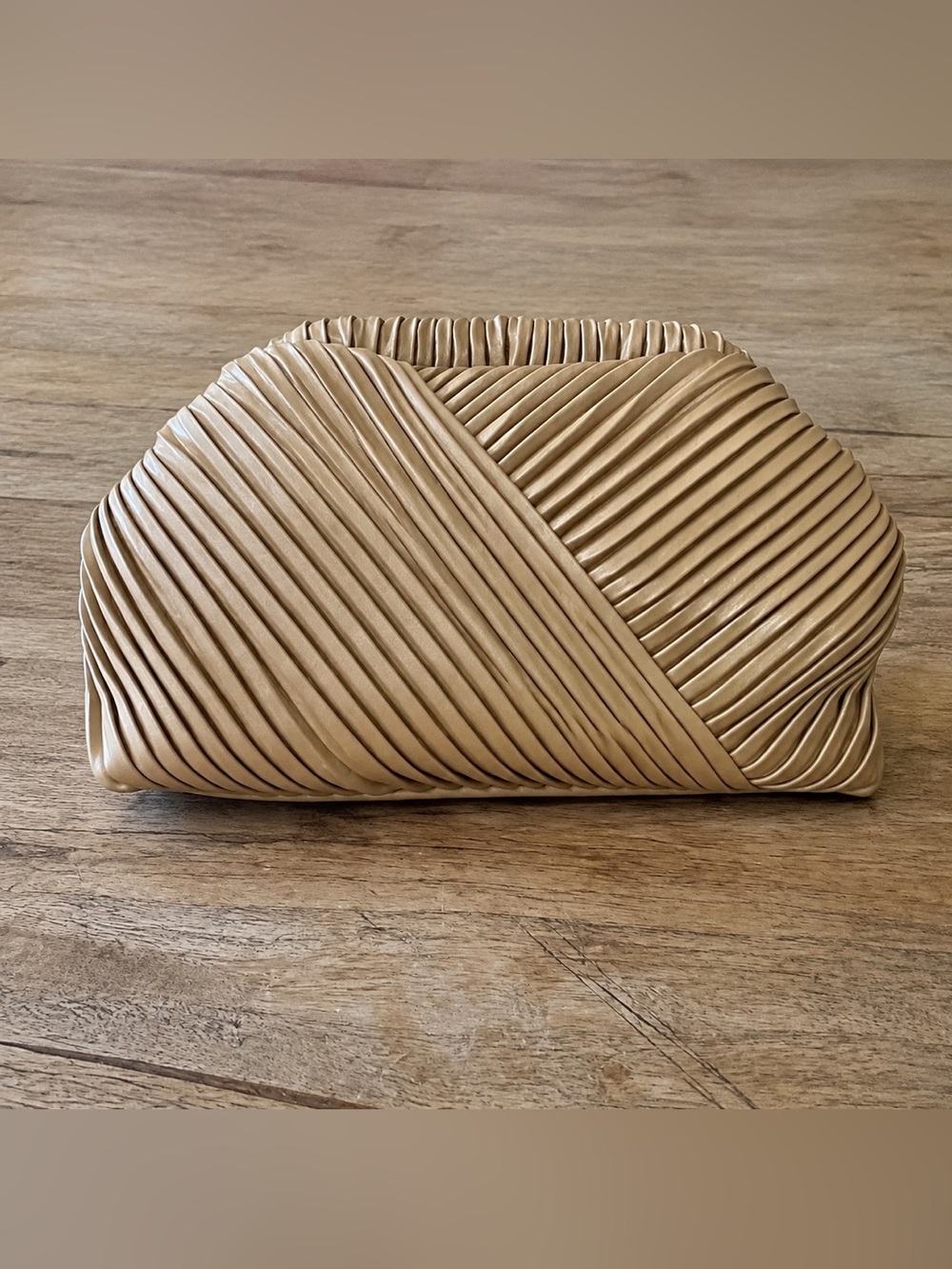 Elegant Pleated Taupe Clutch Handbag - Women's Evening Bag